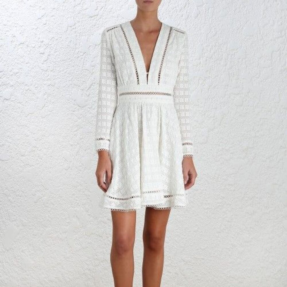 Zimmerman Zephyr Broderie Ivory Embroidered Dress (Size 2)